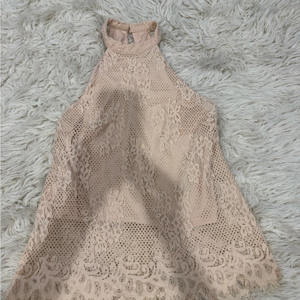 Material Girl Lace Halter Top - Blush